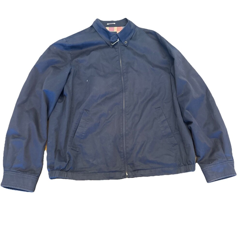 Brooks Brothers  Jacket Mens Medium Navy Blue Plaid Bomber Cotton Coat XXL